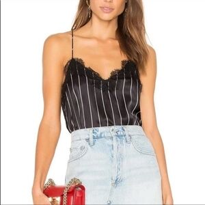 Cami NYC Charmeuse 100% Silk Black and White Striped Women's Top Tank